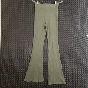 Aerie Olive Green‎ Waffle Knit Flare Pants XS Long High Waisted Casual Comfy